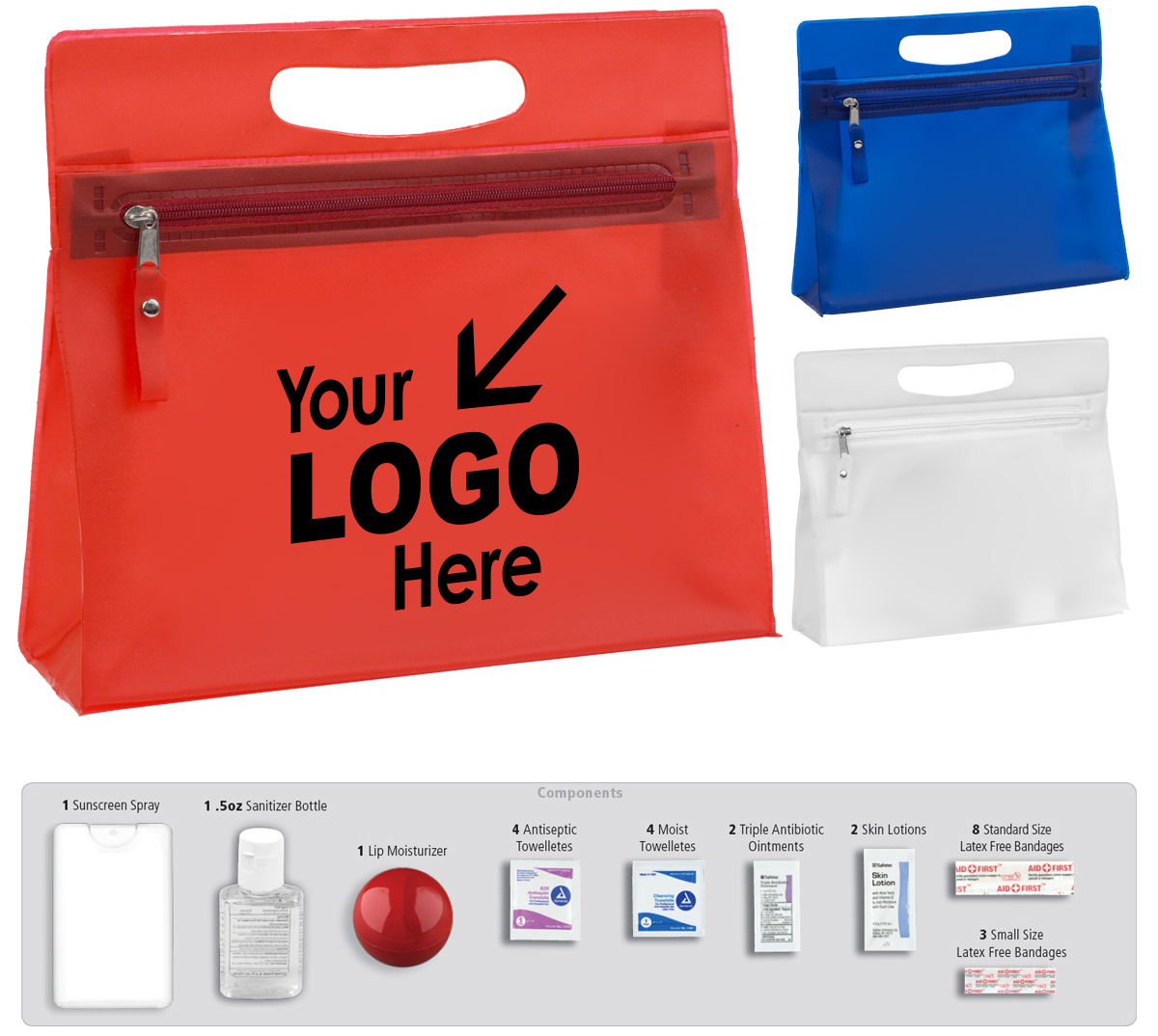 27 Piece Advanced Travel Kit in Vanity Travel Pouch with Zipper Components inserted into Zipper Pouch 27 Piece Advanced Travel Kit in Vanity Travel Pouch with Zipper Components inserted into Zipper Pouch